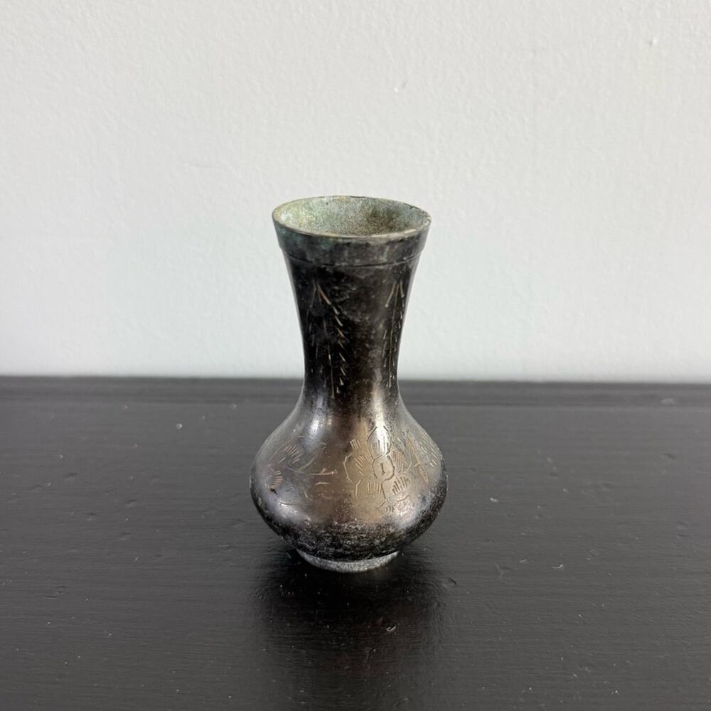 Vintage | Solid Brass Small Vase Made In India Decor Design Gold Metal Patina